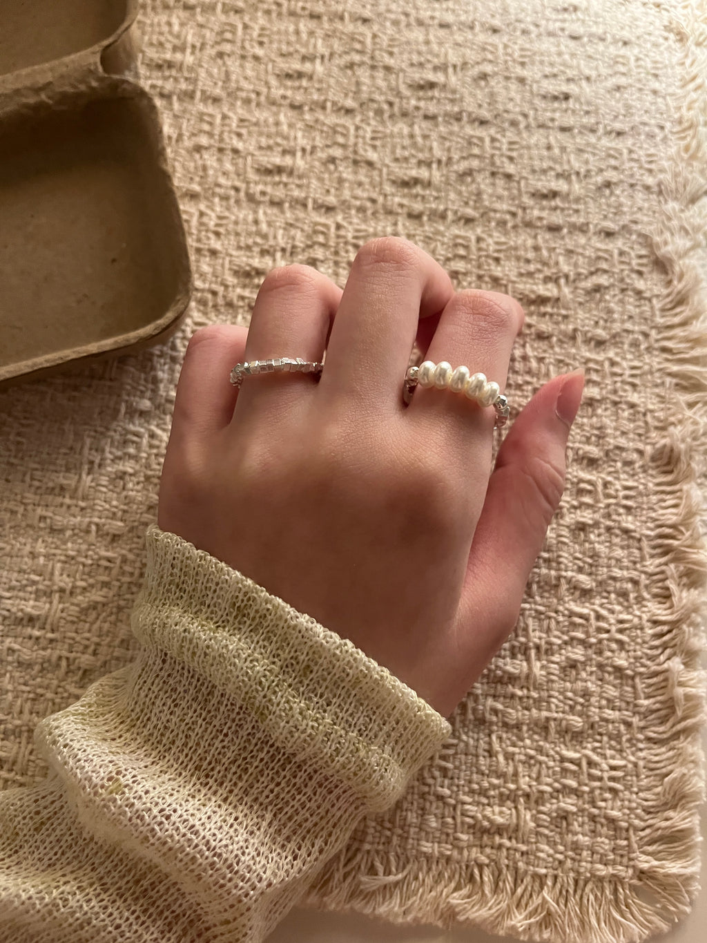 [珍珠愛好者必入!]Pearl & Block Ring Set