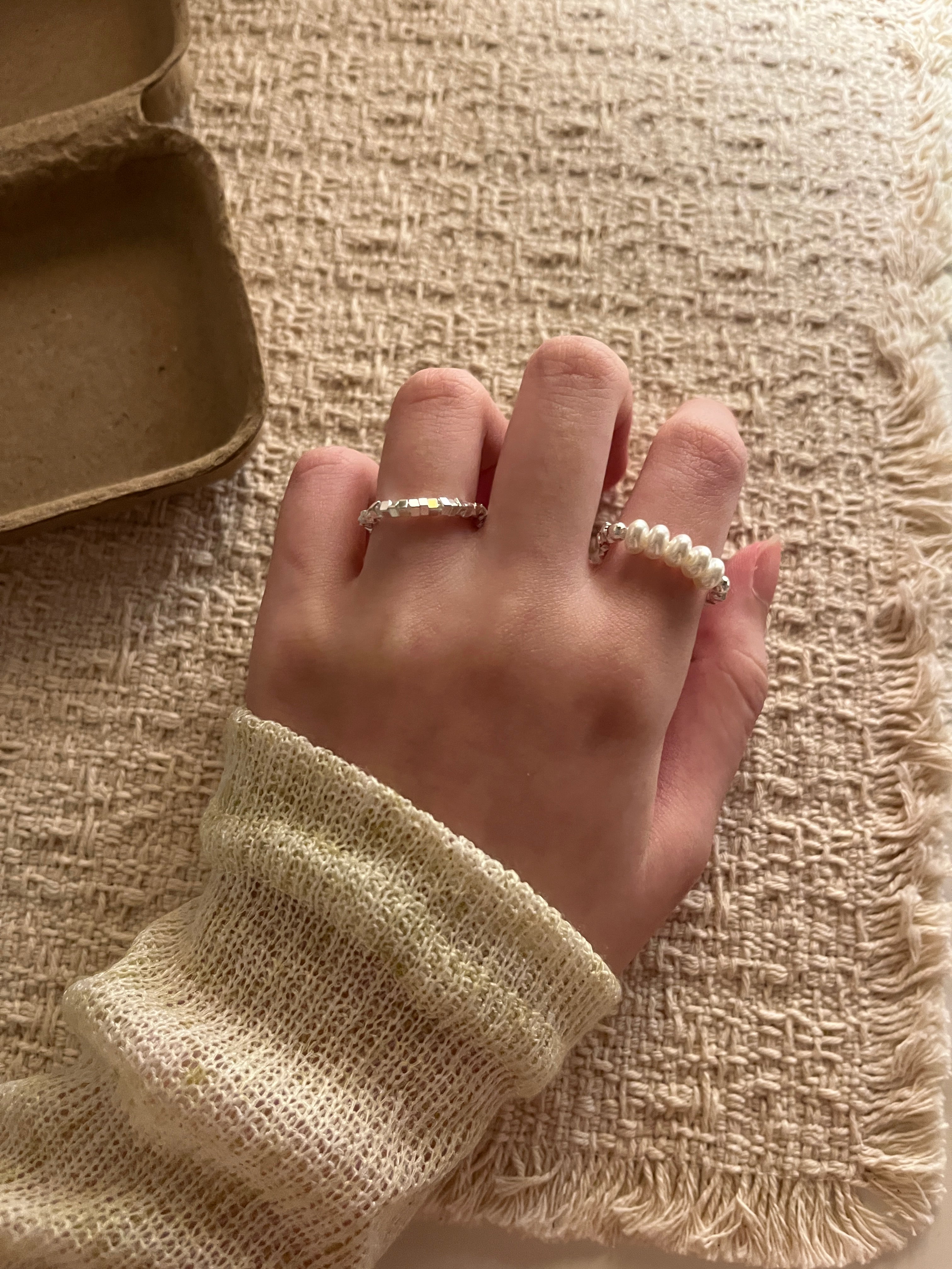 [珍珠愛好者必入!]Pearl & Block Ring Set