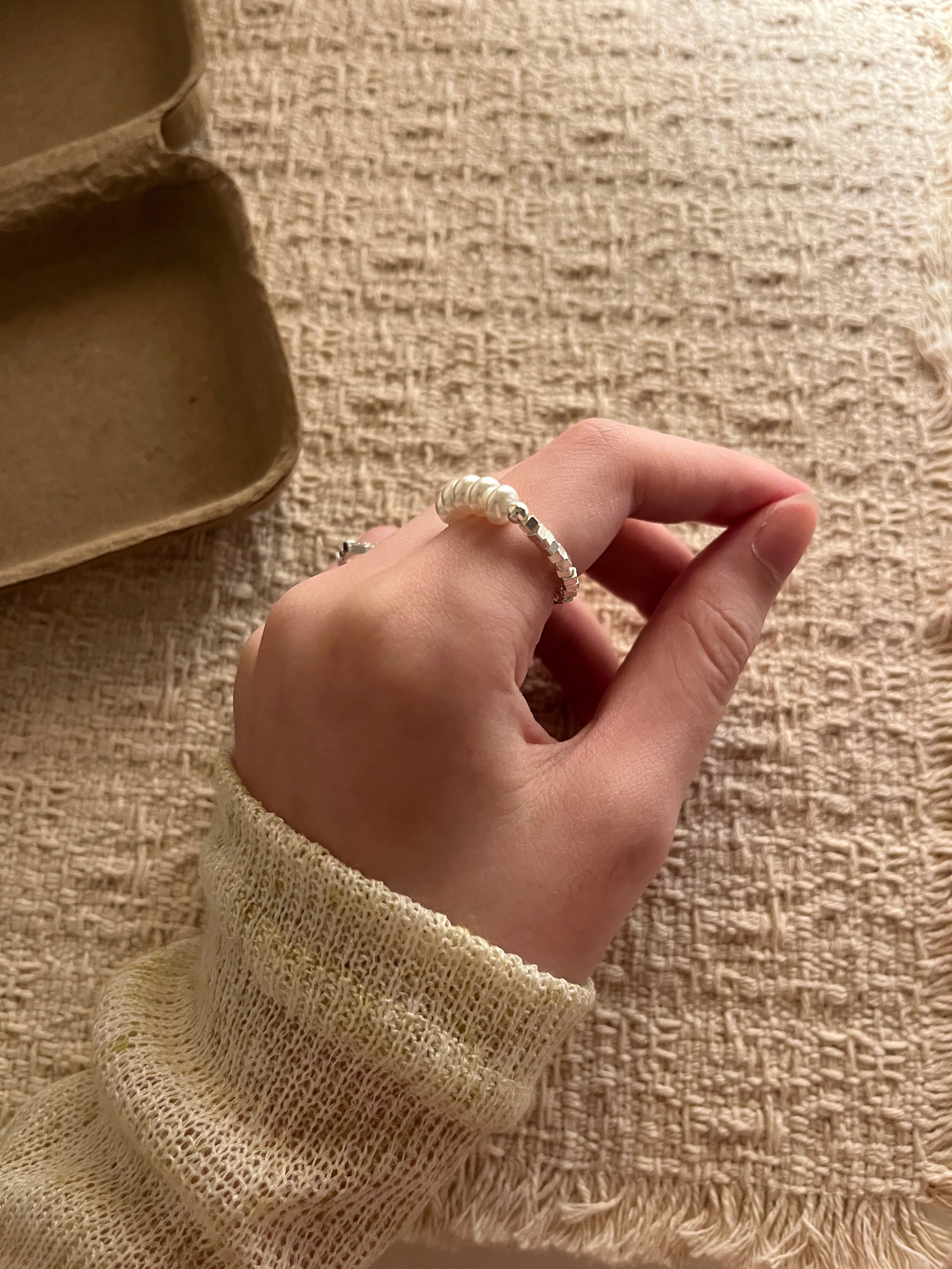 [珍珠愛好者必入!]Pearl & Block Ring Set