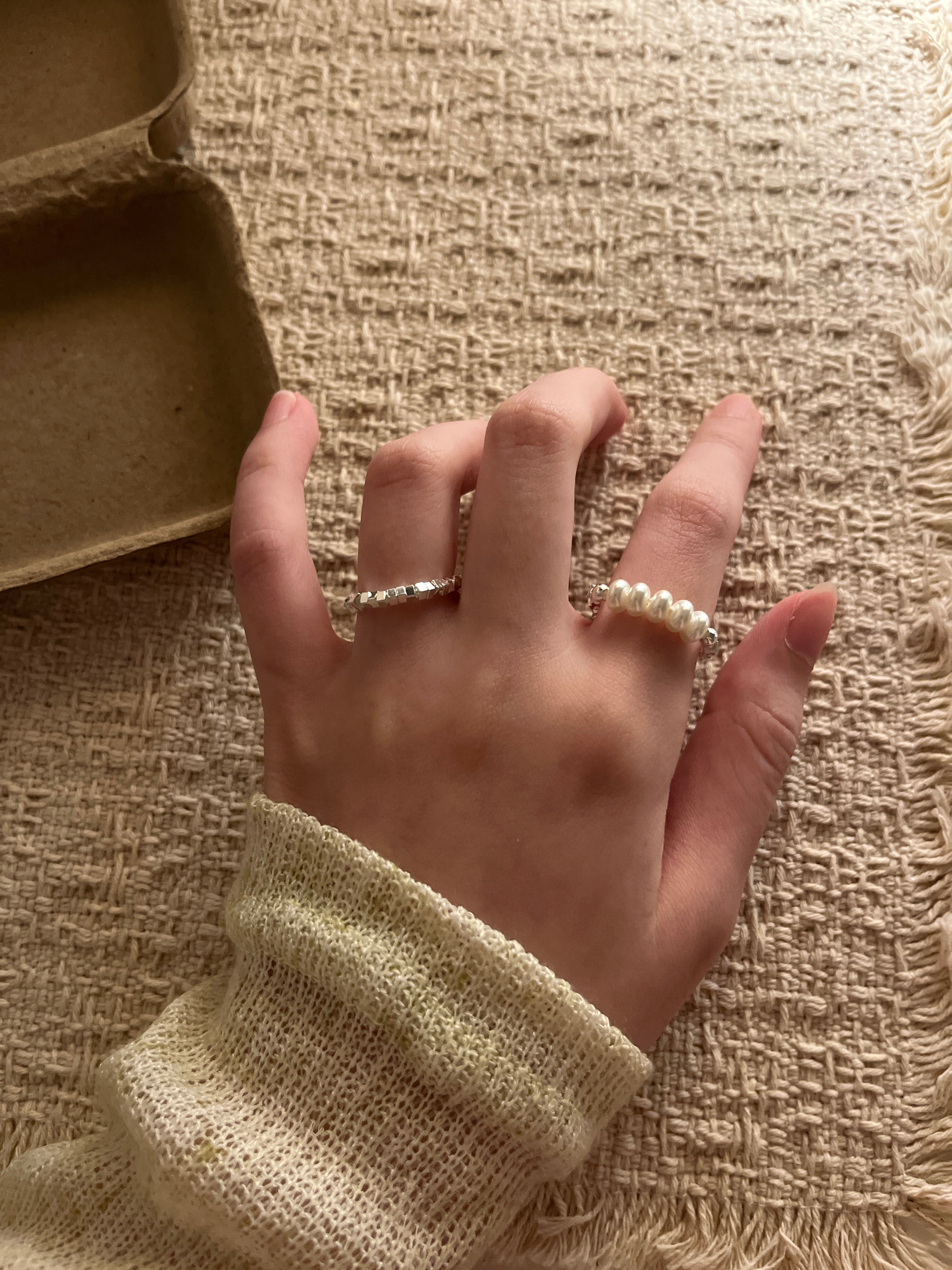 [珍珠愛好者必入!]Pearl & Block Ring Set