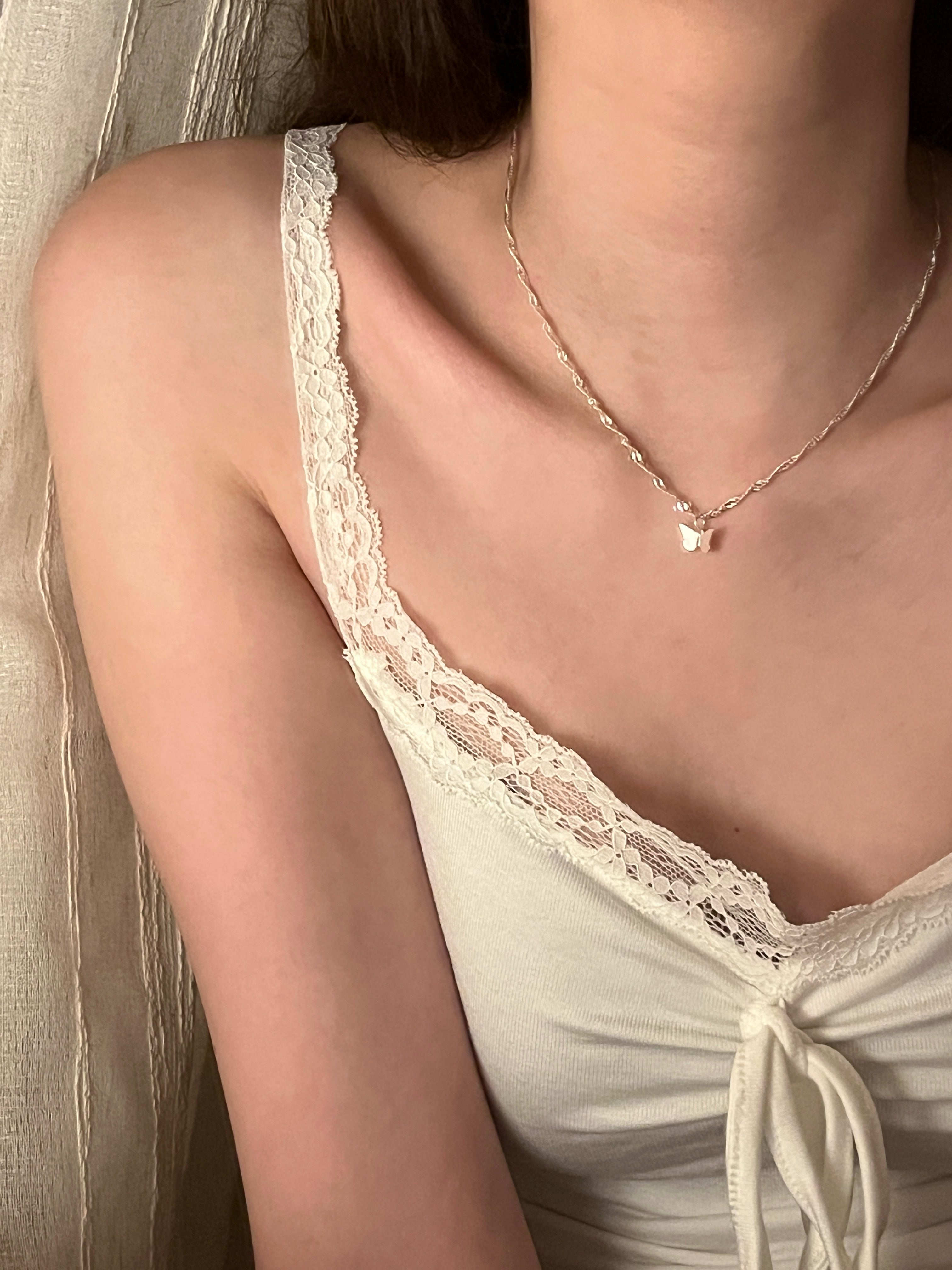 Mirror Butterfly Wave Necklace